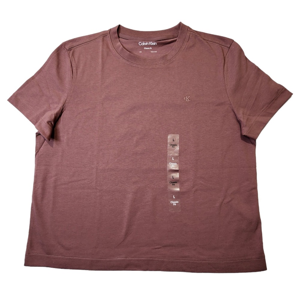 Calvin Klein Womens Top Classic Fit Short Sleeve Embroidery CK Logo Size Large